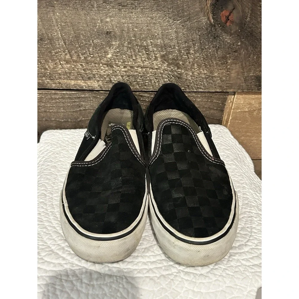 VANS Black Gray Checkerboard Classic Slip On Skater Shoes‎ US Men 6 Women 7.5